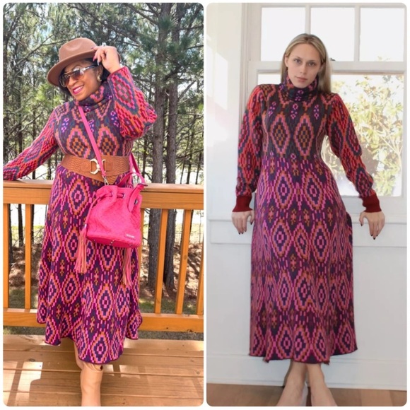 Farm Rio Tapestry Scarf Sweater Maxi Dress Knit Pink Multi Small NWT - Picture 9 of 14